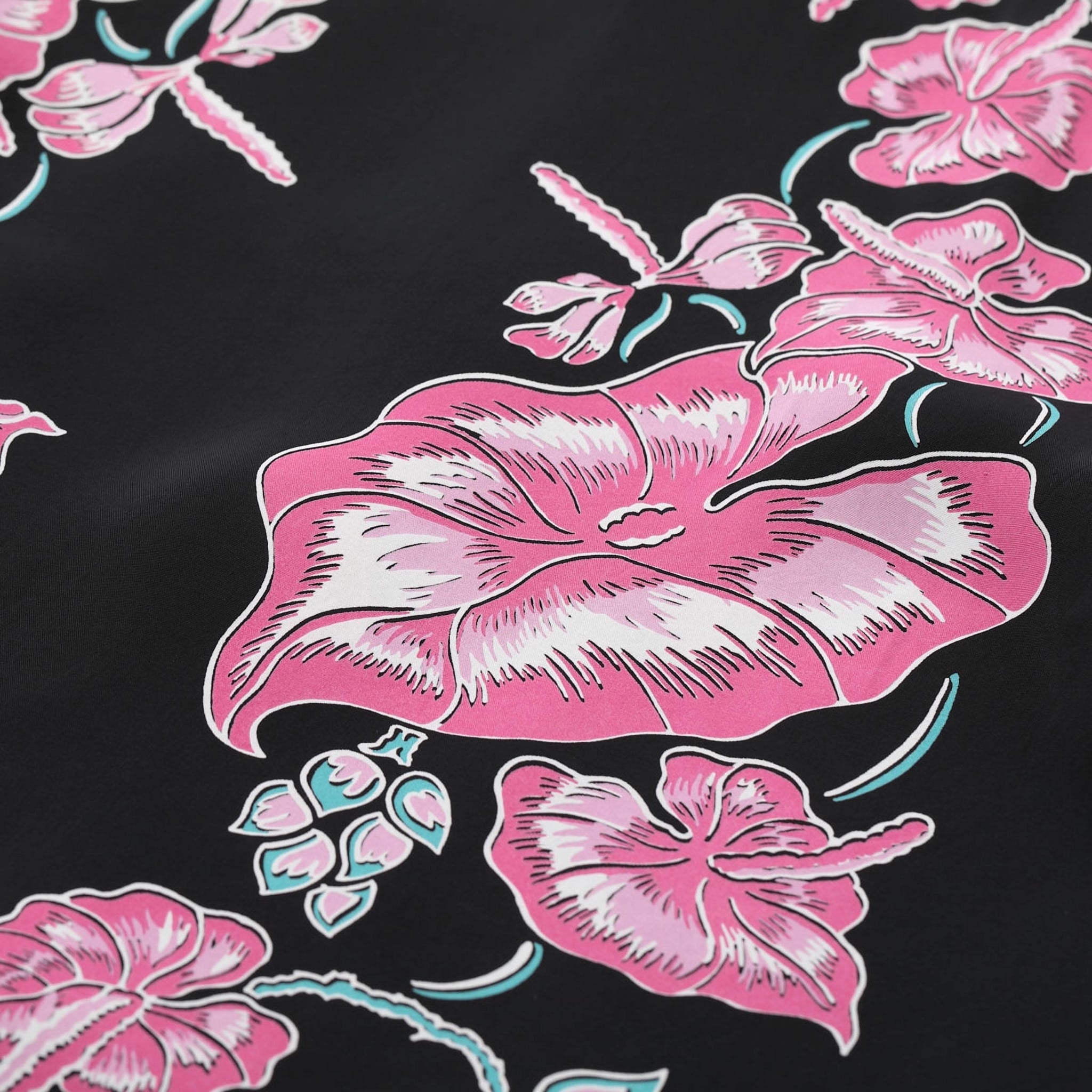 SS39425 Hawaiian Shirt Island Flower Chain - Black
