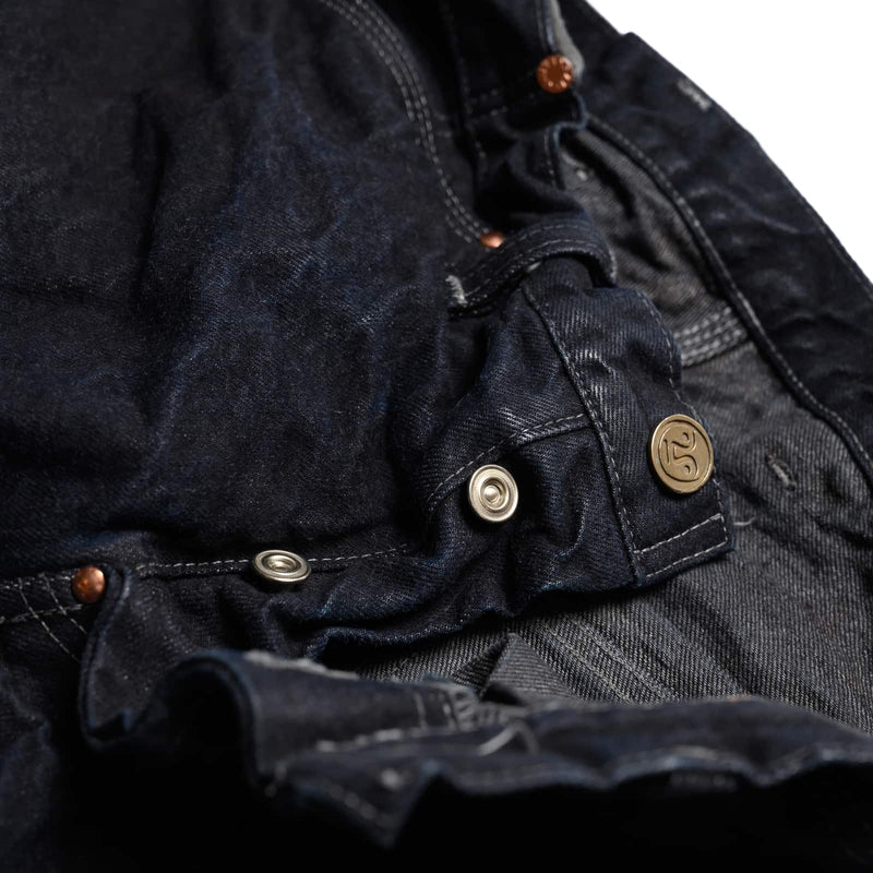 Tender 130 Tapered Jeans 16oz Selvedge Denim Mars Black Button Fly Detail