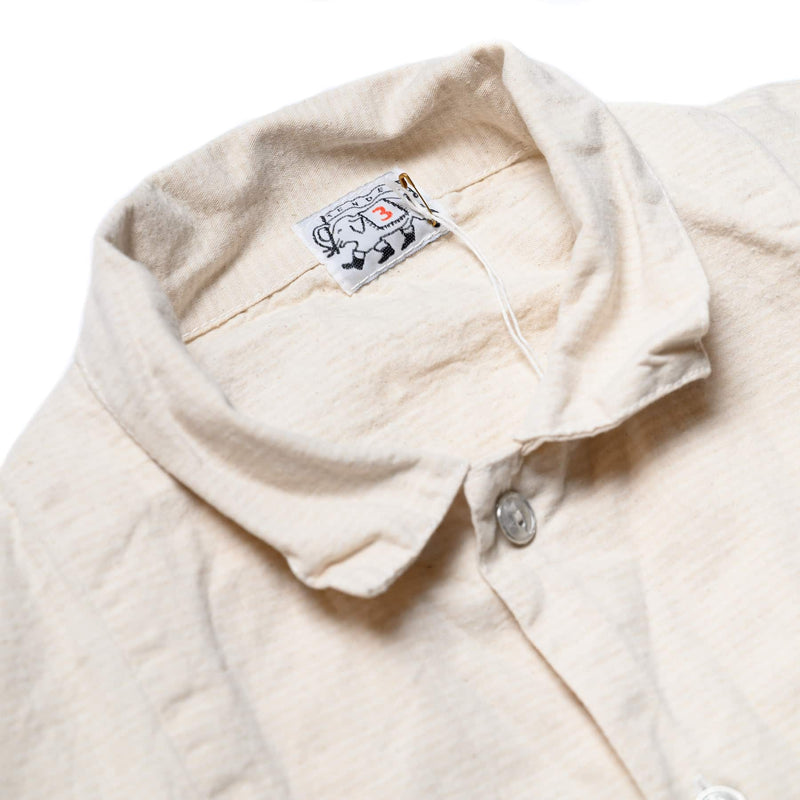 446 - Wide Face Shirt - Bleached Weft Stripe Cotton Canvas - Rinsed