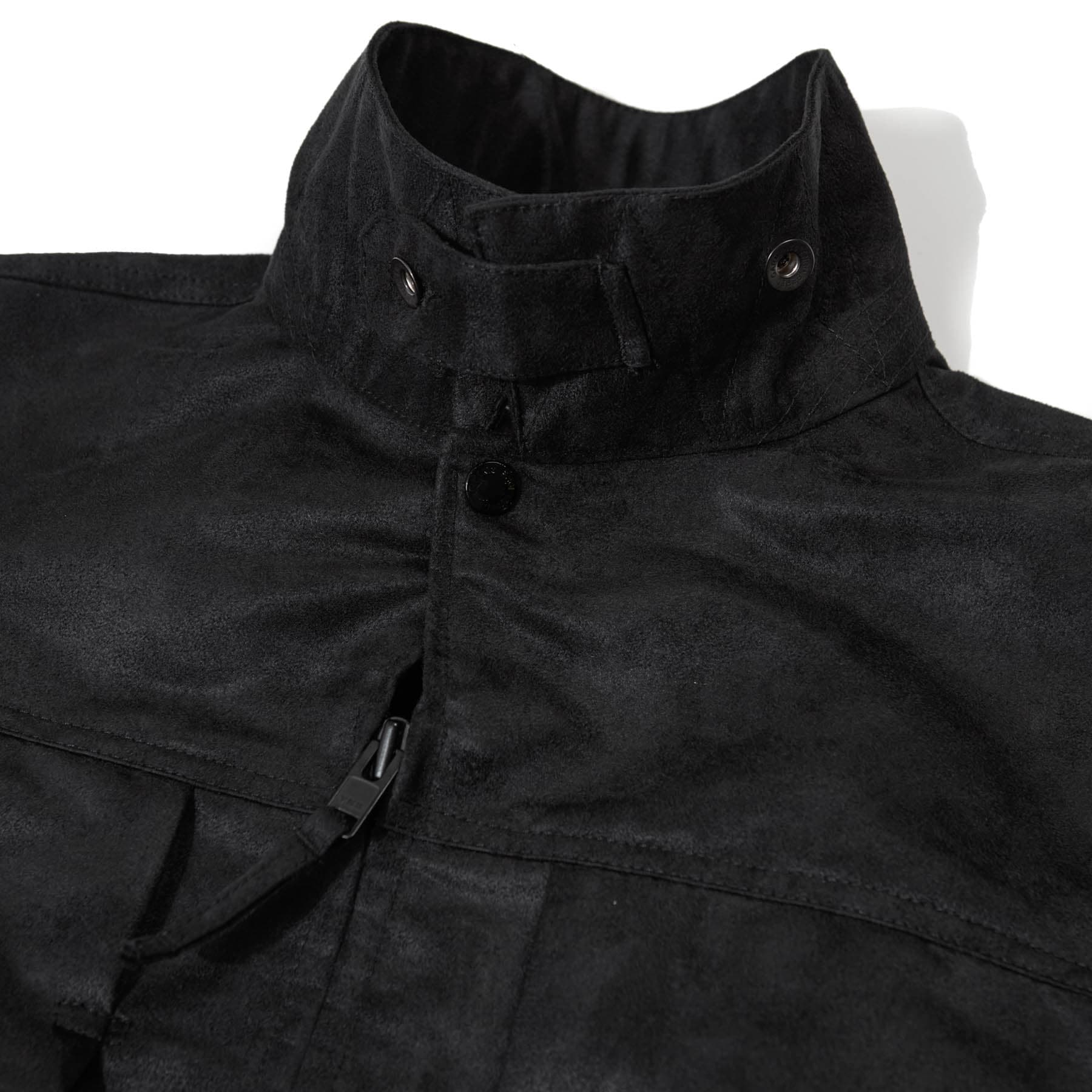 Trucker Jacket - Black Polyester Fake Suede