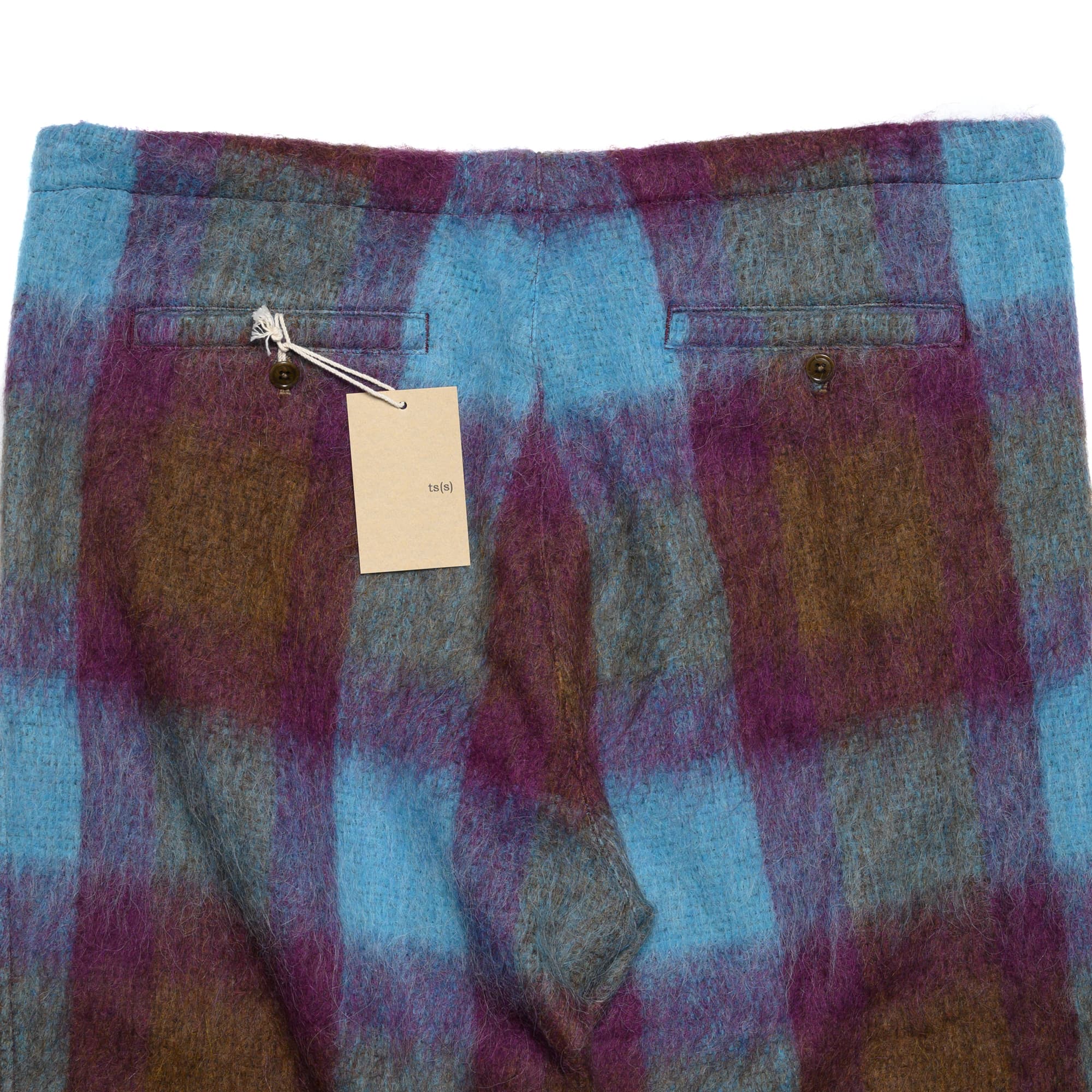 Drawstring Pants - Large Plaid Wool Blend Shaggy Cloth - Brown/Blue/Wine