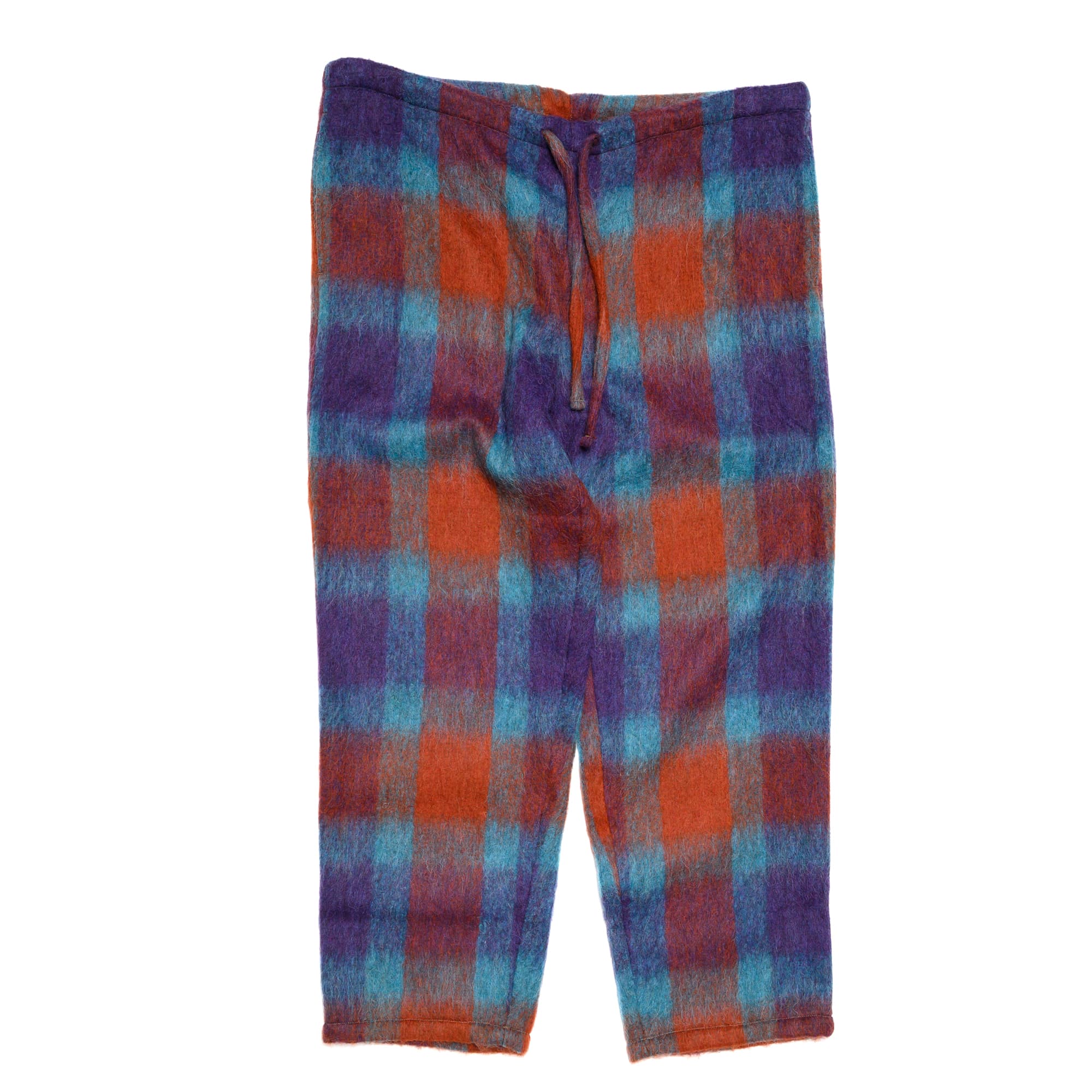 Drawstring Pants -  Large Plaid Wool Blend Shaggy Cloth - Purple/Red/Blue