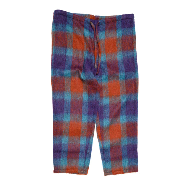 Drawstring Pants -  Large Plaid Wool Blend Shaggy Cloth - Purple/Red/Blue