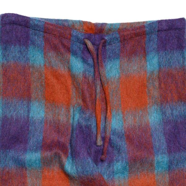 Drawstring Pants -  Large Plaid Wool Blend Shaggy Cloth - Purple/Red/Blue