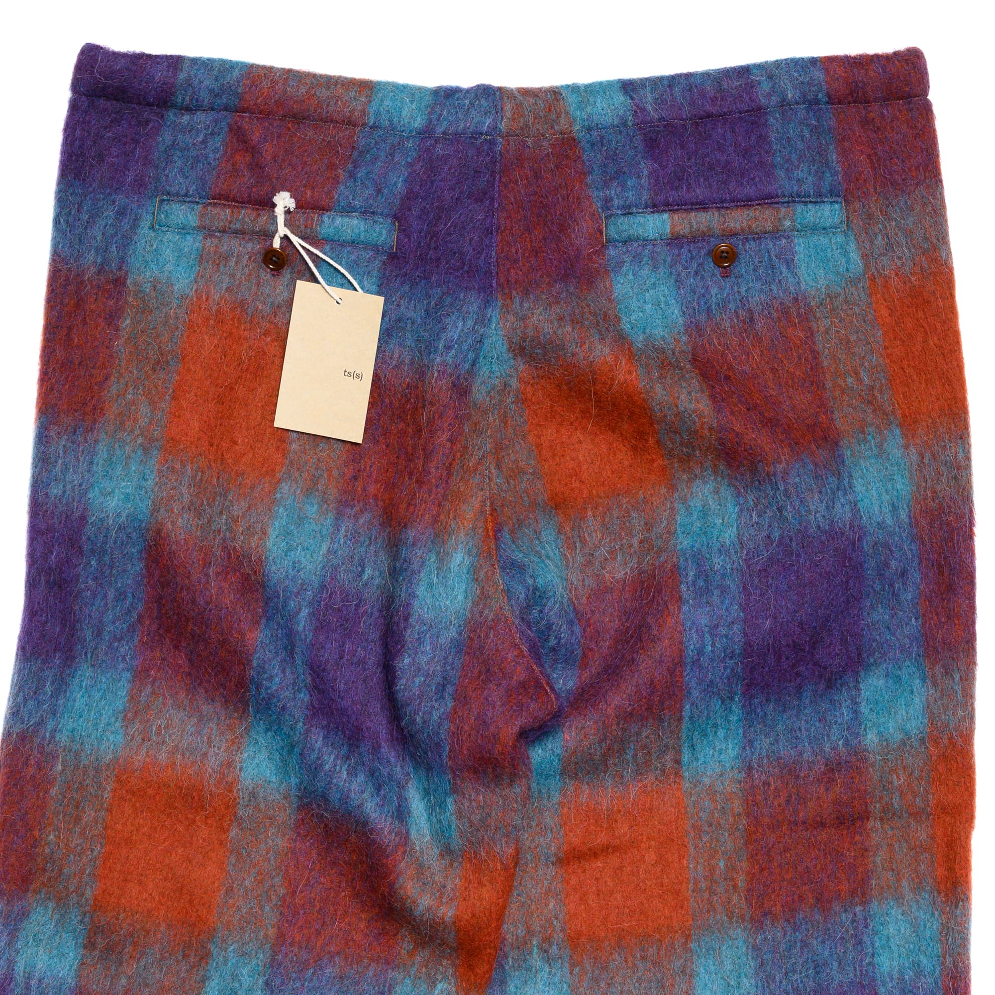 Drawstring Pants -  Large Plaid Wool Blend Shaggy Cloth - Purple/Red/Blue