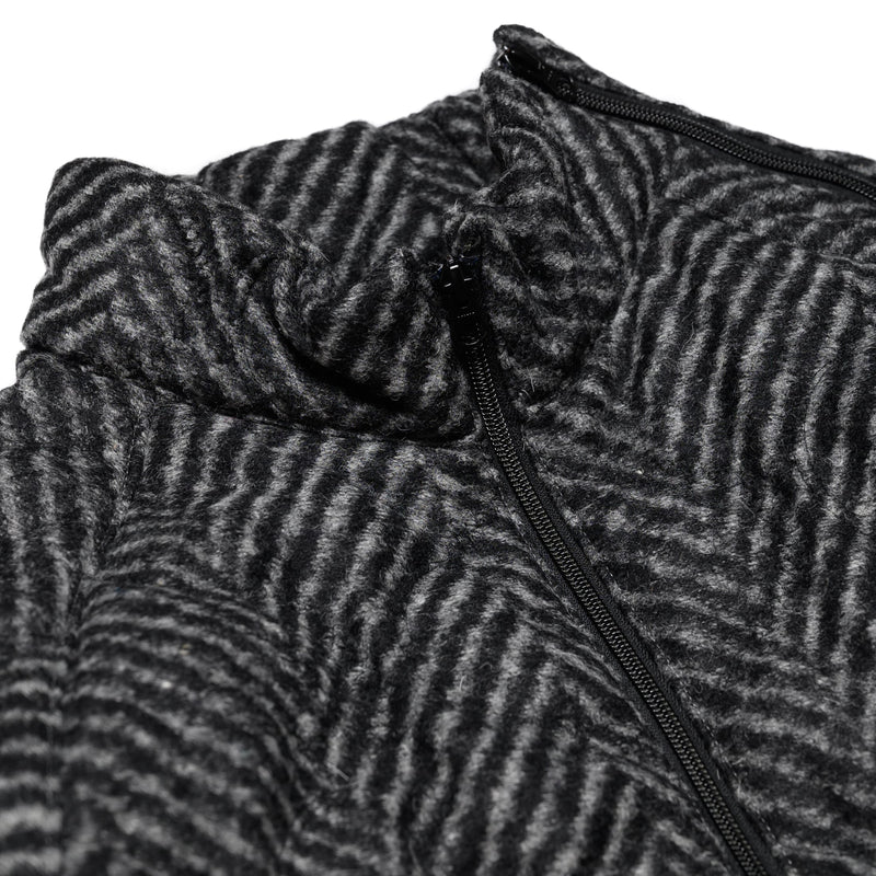 Zip-Up Shoulder Pullover Jacket - Large Herringbone Wool Blend Jersey Quilt - Gray