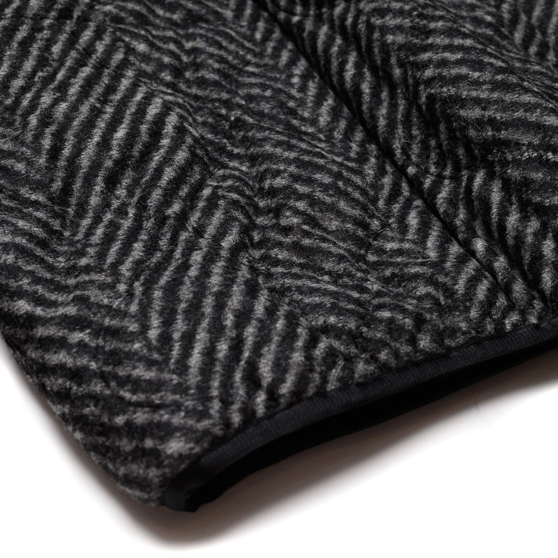 Zip-Up Shoulder Pullover Jacket - Large Herringbone Wool Blend Jersey Quilt - Gray