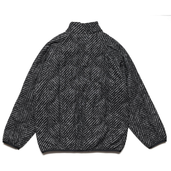 Zip-Up Shoulder Pullover Jacket - Large Herringbone Wool Blend Jersey Quilt - Gray