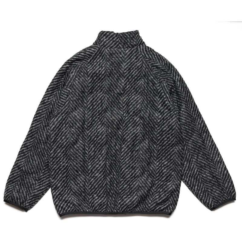 Zip-Up Shoulder Pullover Jacket - Large Herringbone Wool Blend Jersey Quilt - Gray