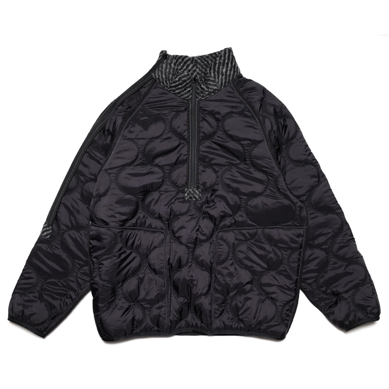 Zip-Up Shoulder Pullover Jacket - Large Herringbone Wool Blend Jersey Quilt - Gray