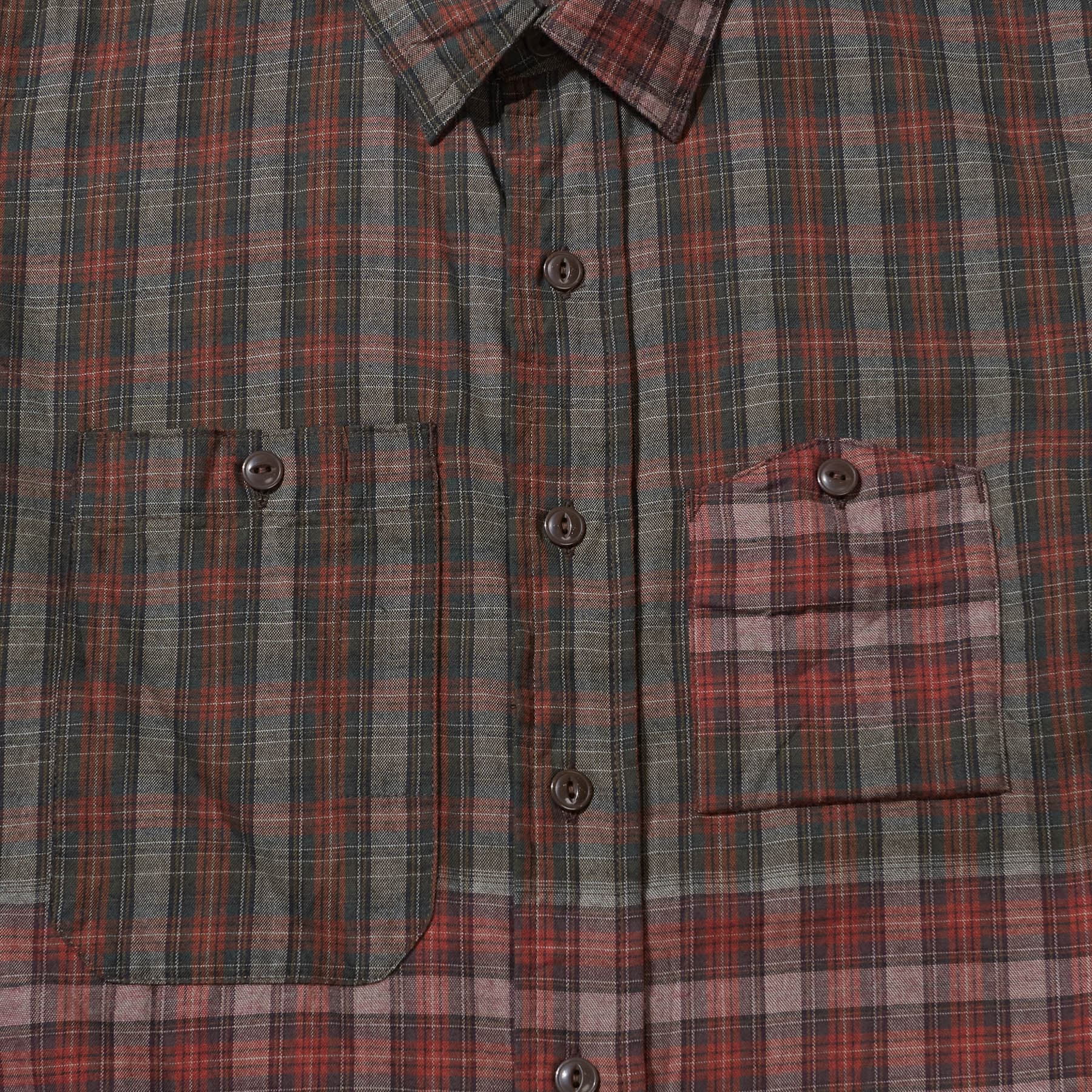 Work Shirt - Olive/Red Cotton Smoky Plaid