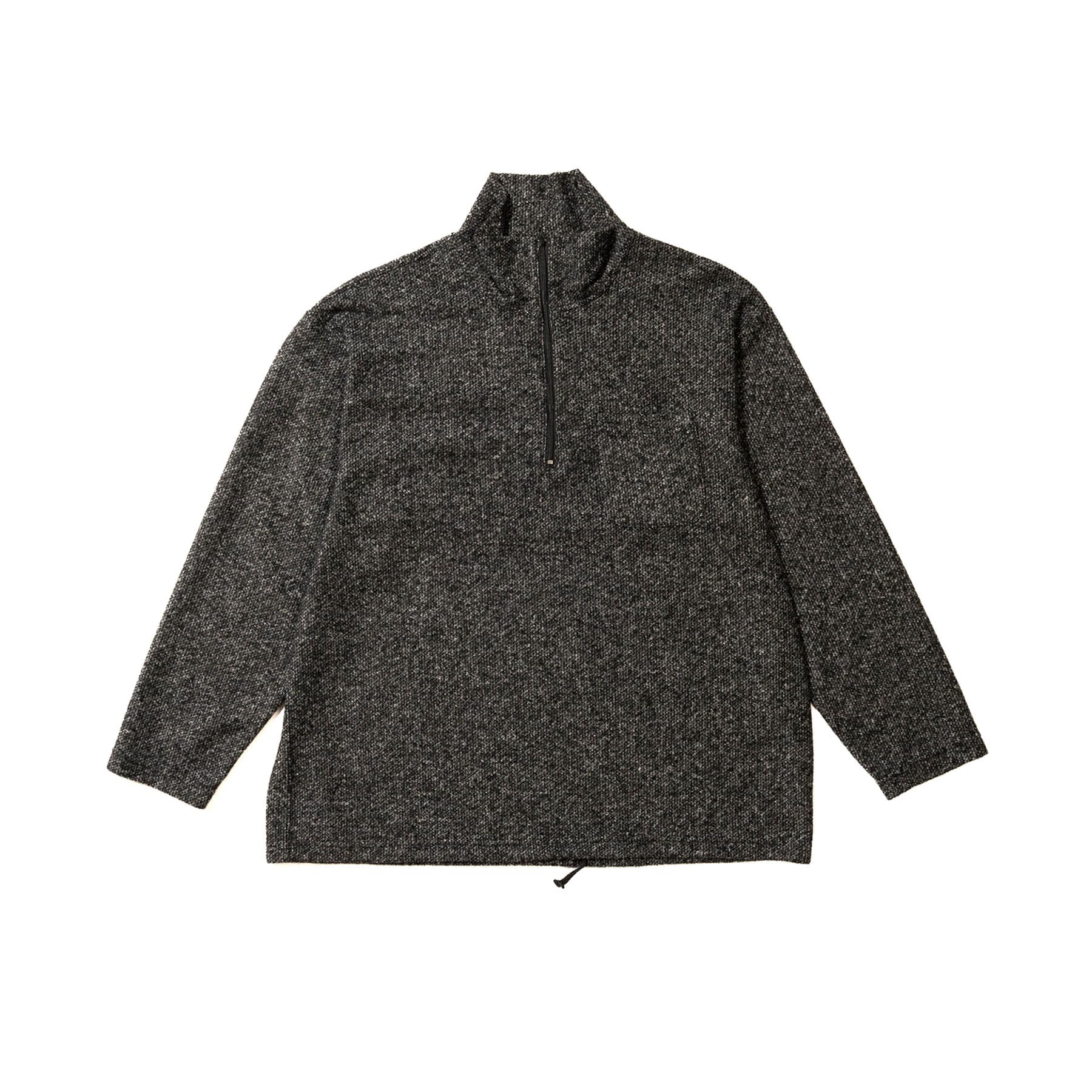 Zip Mock Neck - Charcoal Wool Poly Melange Knit