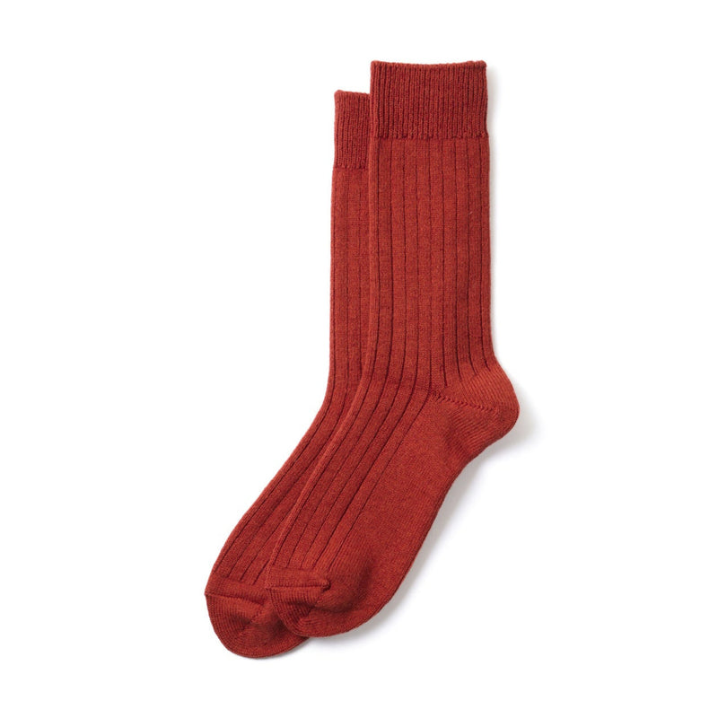 Cotton Wool Ribbed Crew Socks - Red