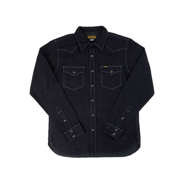 IHSH-321-OD - 10oz Selvedge Denim Western Shirt - Indigo Overdyed Black