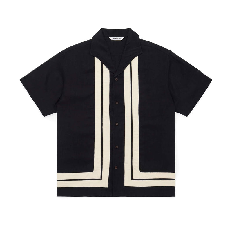 3sixteen Leisure Shirt Border Stripe Applique Black Front