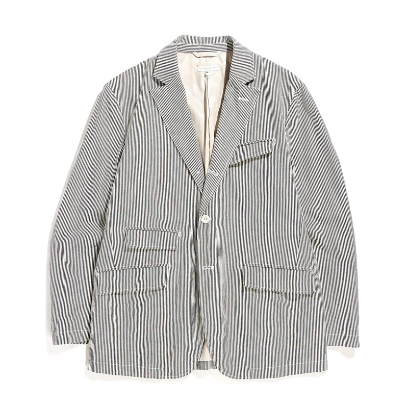 Engineered Garments Andover Jacket Navy Seersucker Stripe Front