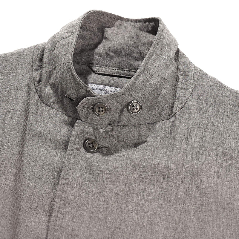 Engineered Garments Loiter Jacket Grey Tropical Wool Throat Tab Closed Detail