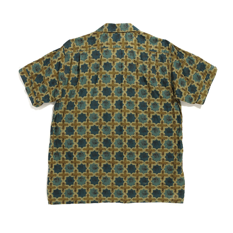 Engineered Garments Camp Shirt Olive Cotton Cross Batik Rear