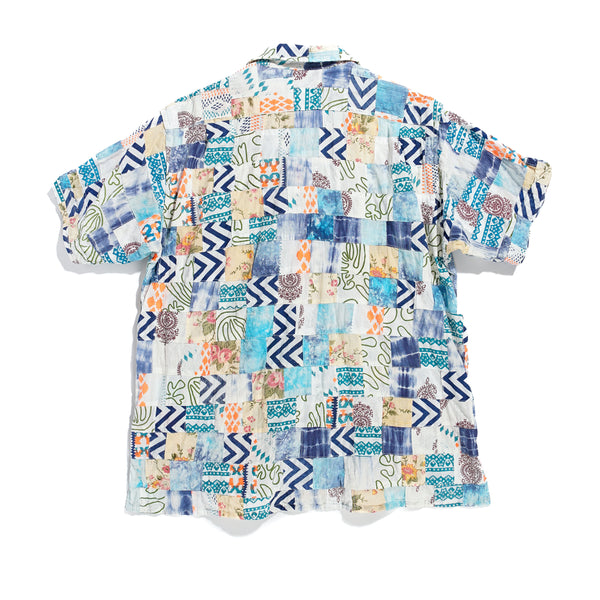 Engineered Garments Camp Shirt White/Blue Ethno Print Patchwork Rear