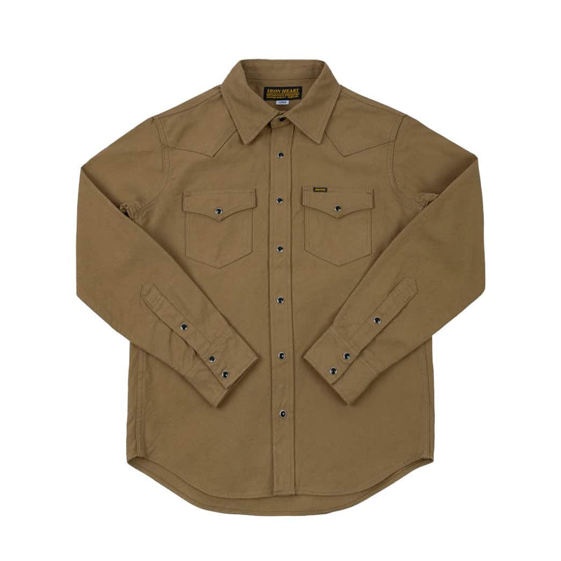 Iron Heart 13oz Military Serge Western Shirt Mocha Brown IHSH-235-BRN Front