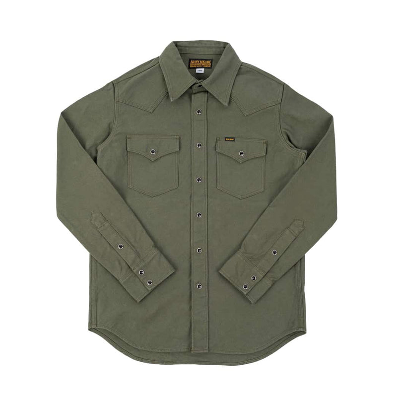 Iron Heart 13oz Military Serge Western Shirt Olive Drab Green IHSH-235-OLV Front