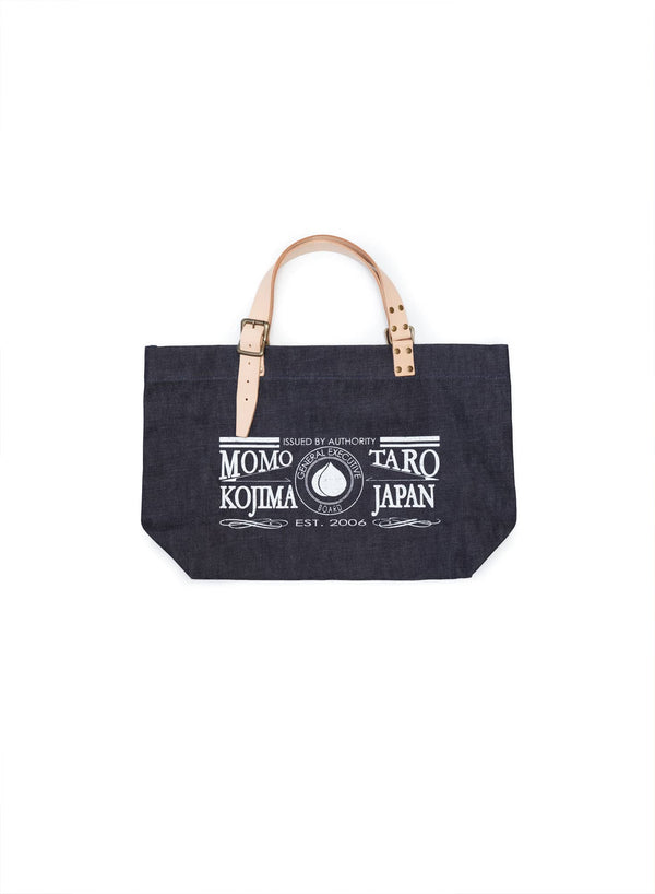 Momotaro Leather Handle Denim Tote Screenprint