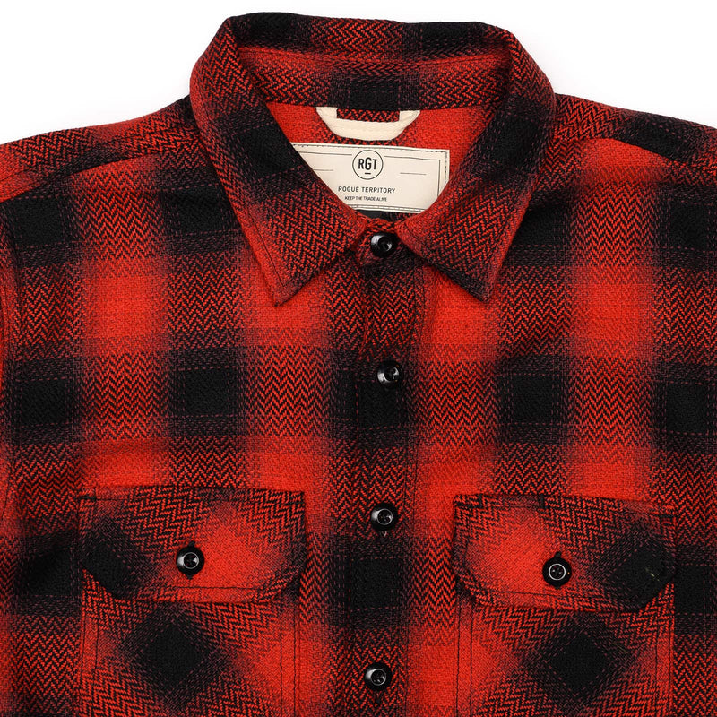 Rogue Territory Field Shirt Red Herringbone Plaid Collar Detail