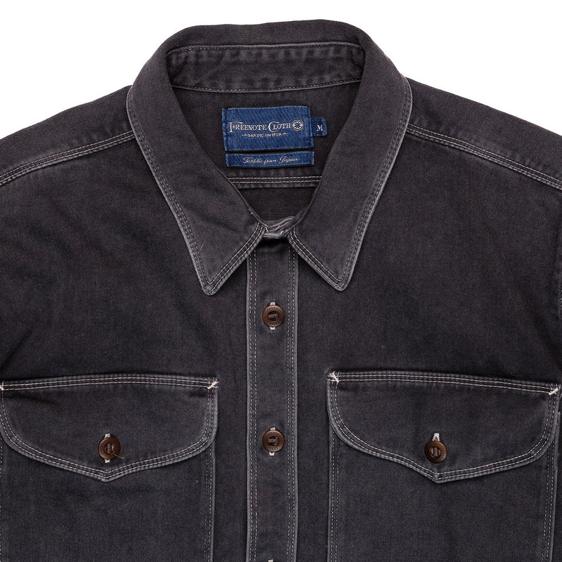 Freenote Cloth Utility Shirt Charcoal Collar Detail