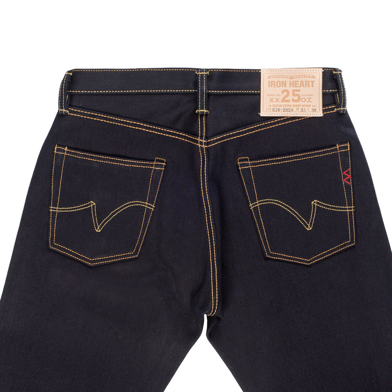 Iron Heart IH-634-XHSib 25oz Selvedge Denim Straight Cut Jeans Indigo/Black Top Block Rear Detail