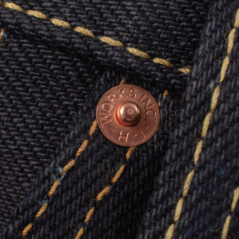 Iron Heart IH-634-XHSib 25oz Selvedge Denim Straight Cut Jeans Indigo/Black Rivet Detail