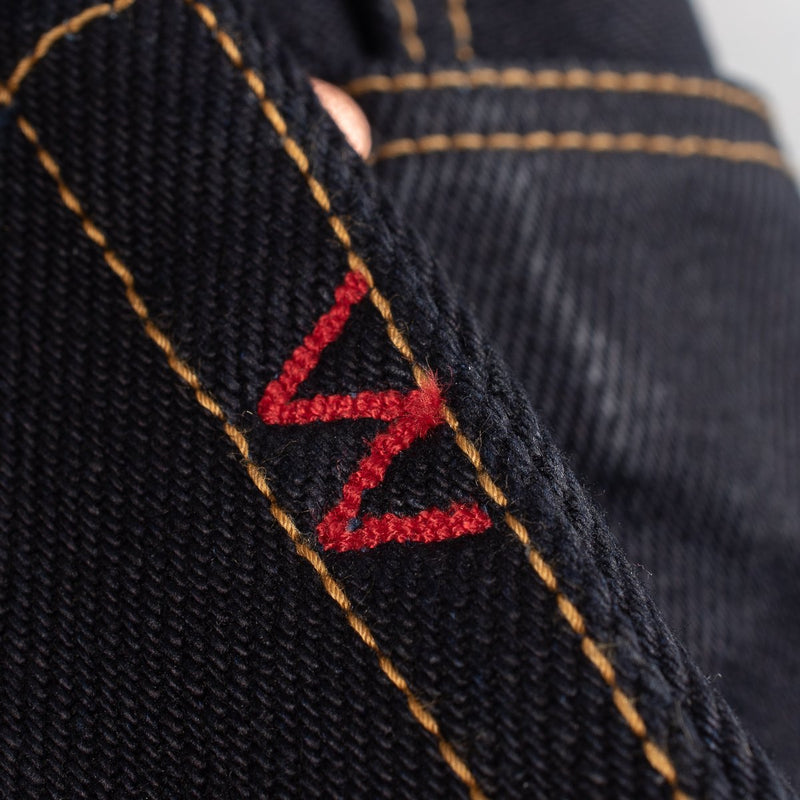 Iron Heart IH-634-XHSib 25oz Selvedge Denim Straight Cut Jeans Indigo/Black Red "Works Inc" Embroidery