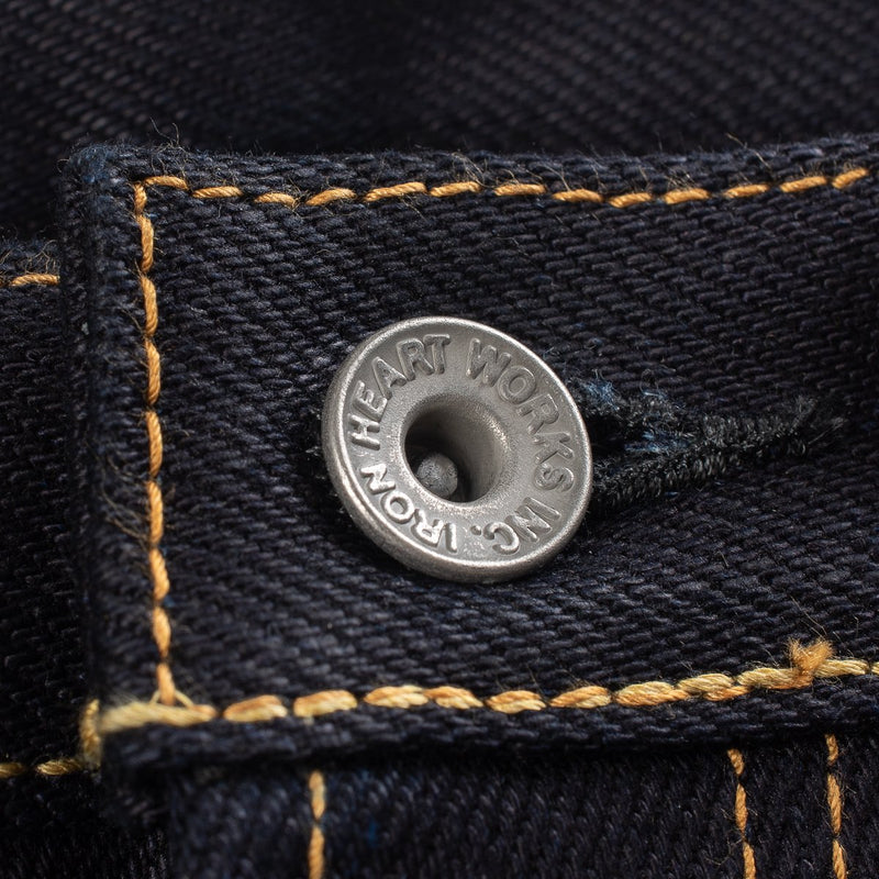 Iron Heart IH-634-XHSib 25oz Selvedge Denim Straight Cut Jeans Indigo/Black Hardware Detail