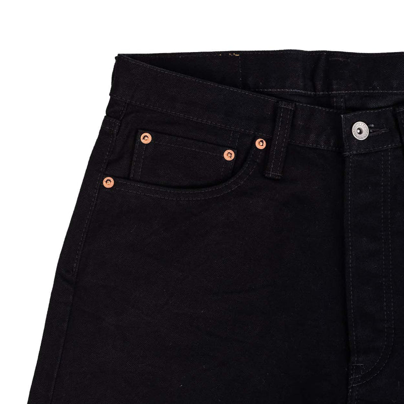 Iron Heart IH-888S-142bb 14oz Selvedge Denim Medium/High Rise Tapered Jeans Black/Black Coin Pocket Detail