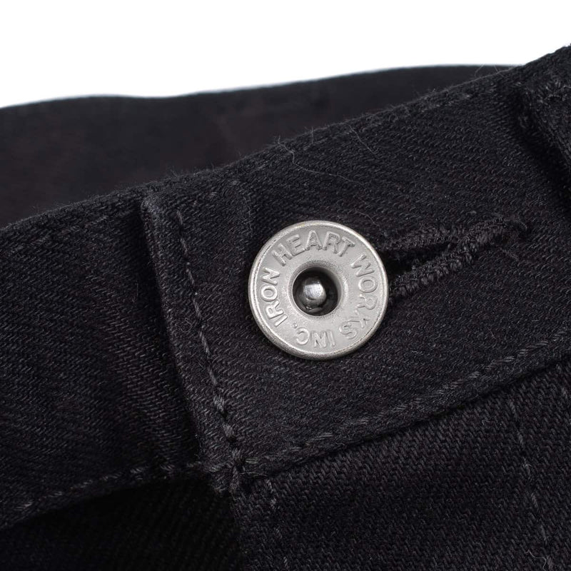 Iron Heart IH-888S-142bb 14oz Selvedge Denim Medium/High Rise Tapered Jeans Black/Black Hardware Detail