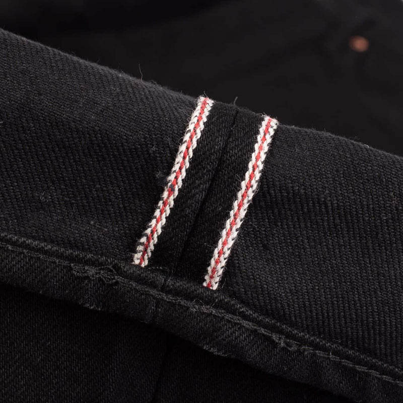 Iron Heart IH-888S-142bb 14oz Selvedge Denim Medium/High Rise Tapered Jeans Black/Black Selvedge Ticker Detail