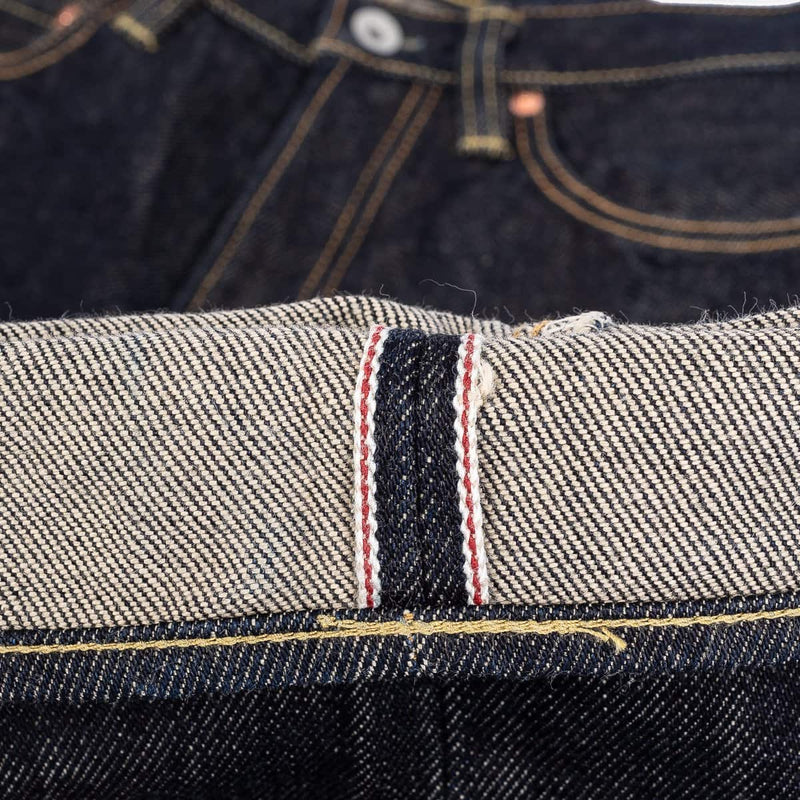 Iron Heart IH-888S-21 21oz Selvedge Denim Medium/High Rise Tapered Cut Jeans Indigo Selvedge Ticker Detail