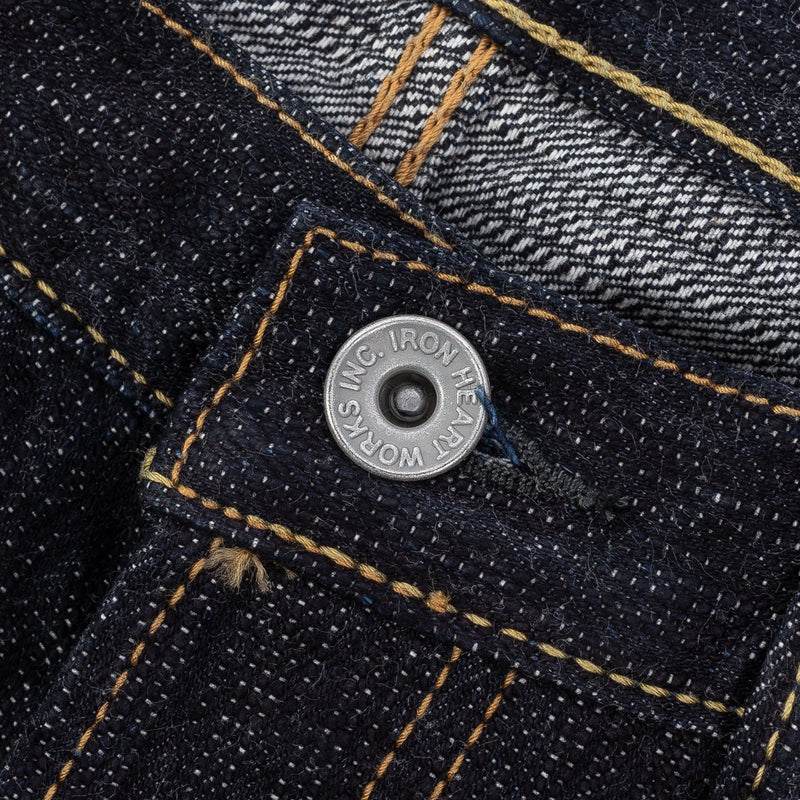 Iron Heart IH-888S-SLB 16oz Slubby Selvedge Denim Relaxed Tapered Cut Jeans Indigo Hardware Detail