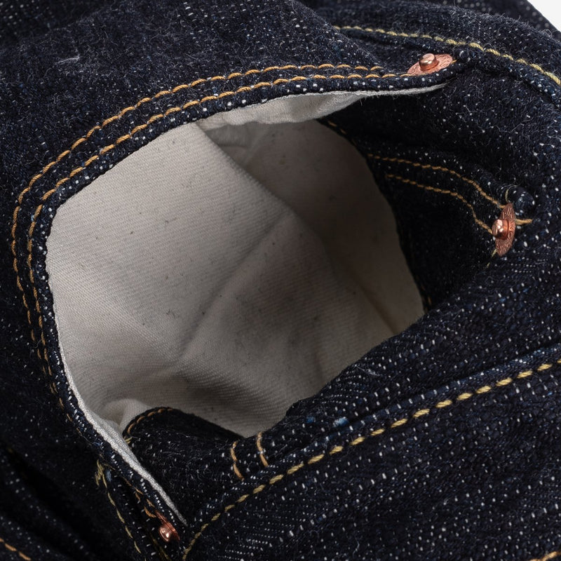 Iron Heart IH-888S-SLB 16oz Slubby Selvedge Denim Relaxed Tapered Cut Jeans Indigo Pocket Bag Detail