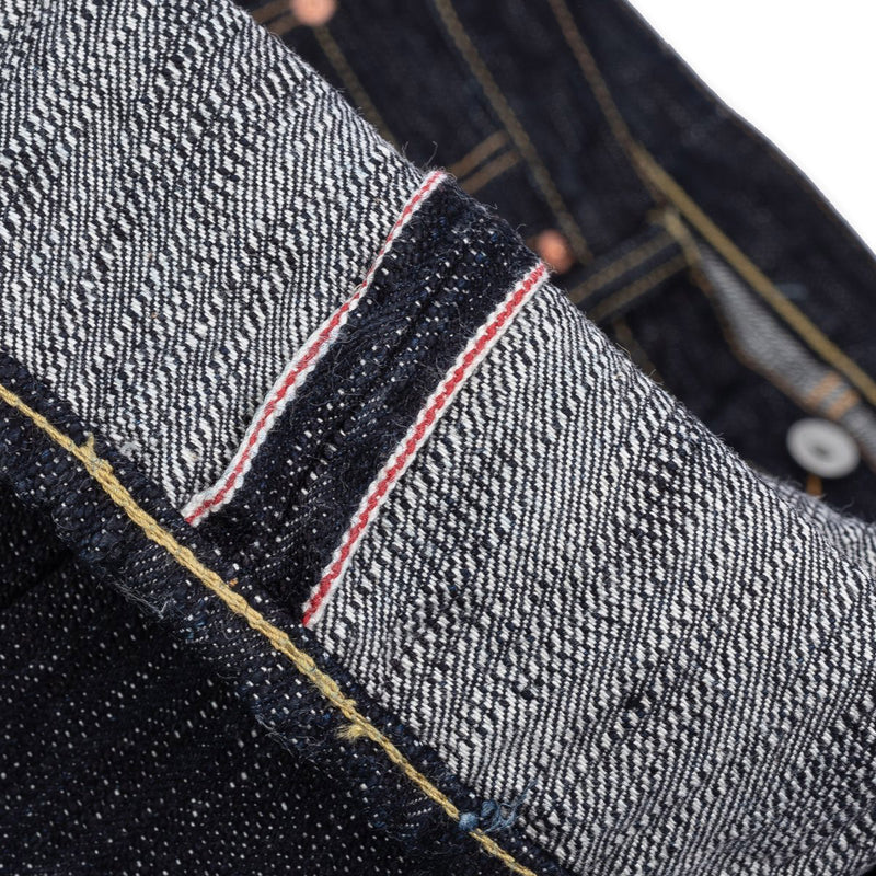 Iron Heart IH-888S-SLB 16oz Slubby Selvedge Denim Relaxed Tapered Cut Jeans Indigo Selvedge Ticker Detail