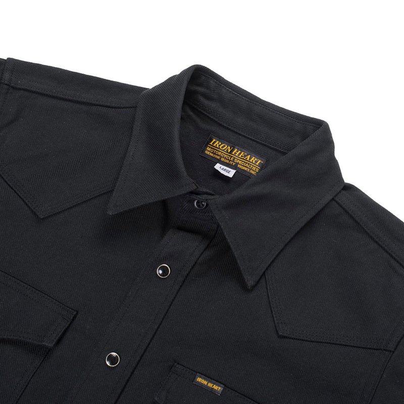 Iron Heart 13oz Military Serge Western Shirt Black IHSH-235-BLK Collar Detail