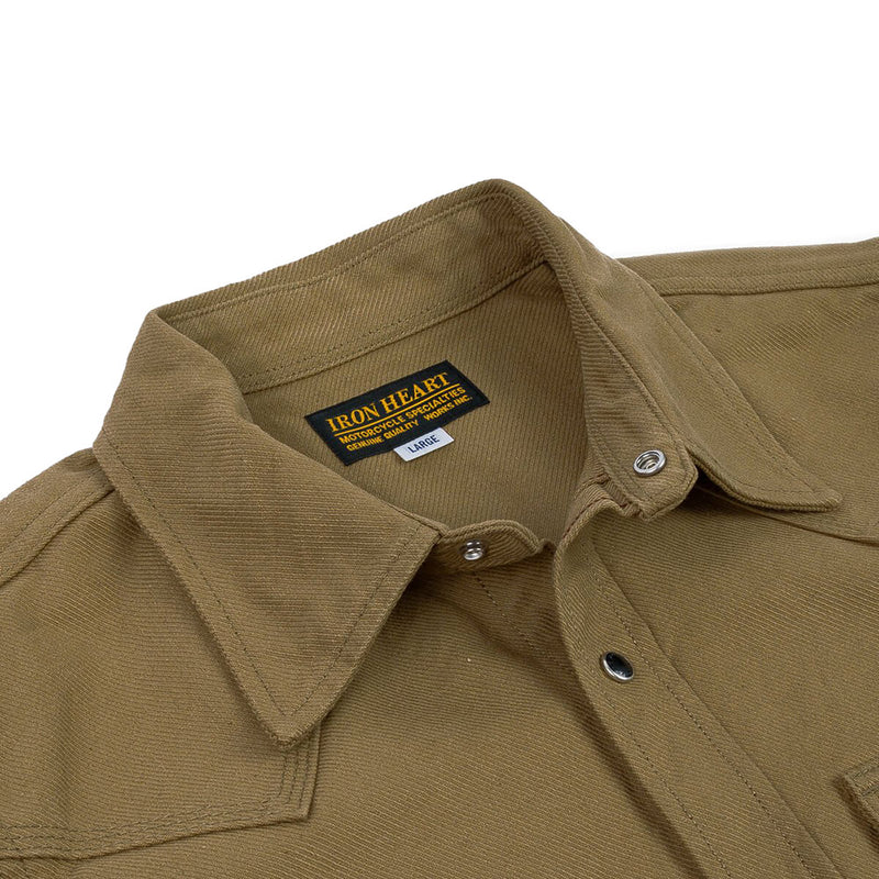 Iron Heart 13oz Military Serge Western Shirt Mocha Brown IHSH-235-BRN Collar Detail