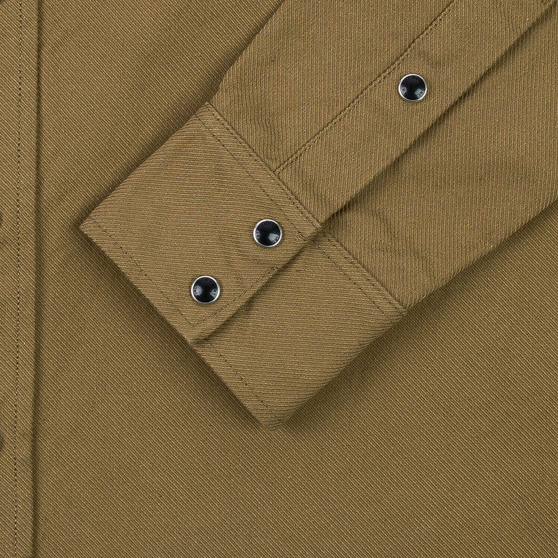 Iron Heart 13oz Military Serge Western Shirt Mocha Brown IHSH-235-BRN Cuff Snap Detail