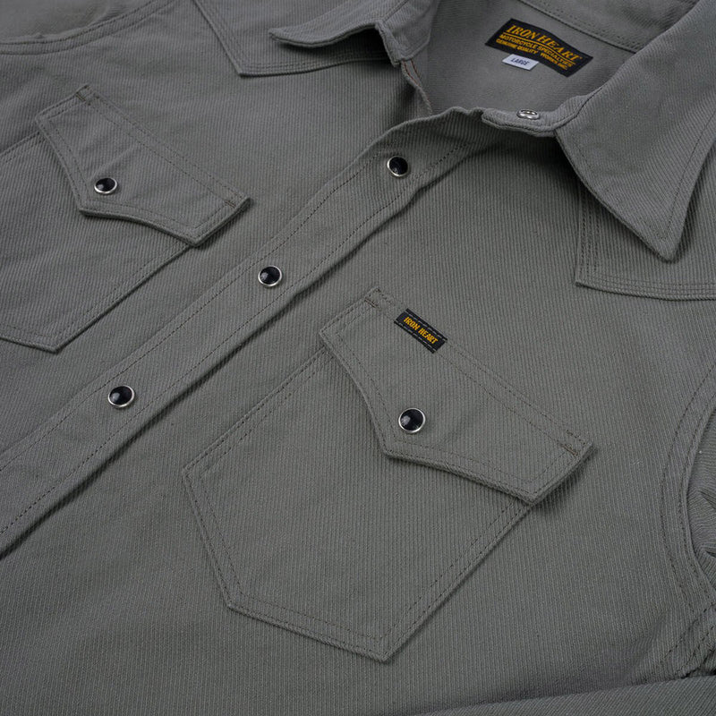 Iron Heart 13oz Military Serge Western Shirt Grey IHSH-235-GRY Pocket Detail