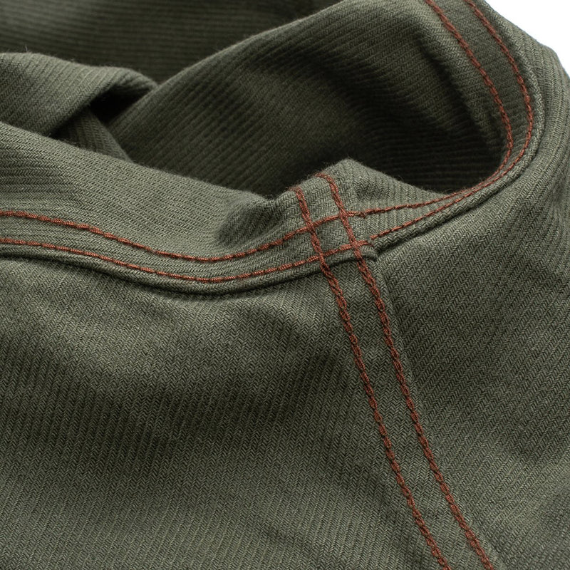 Iron Heart 13oz Military Serge Western Shirt Olive Drab Green IHSH-235-OLV Bobbin Thread Detail