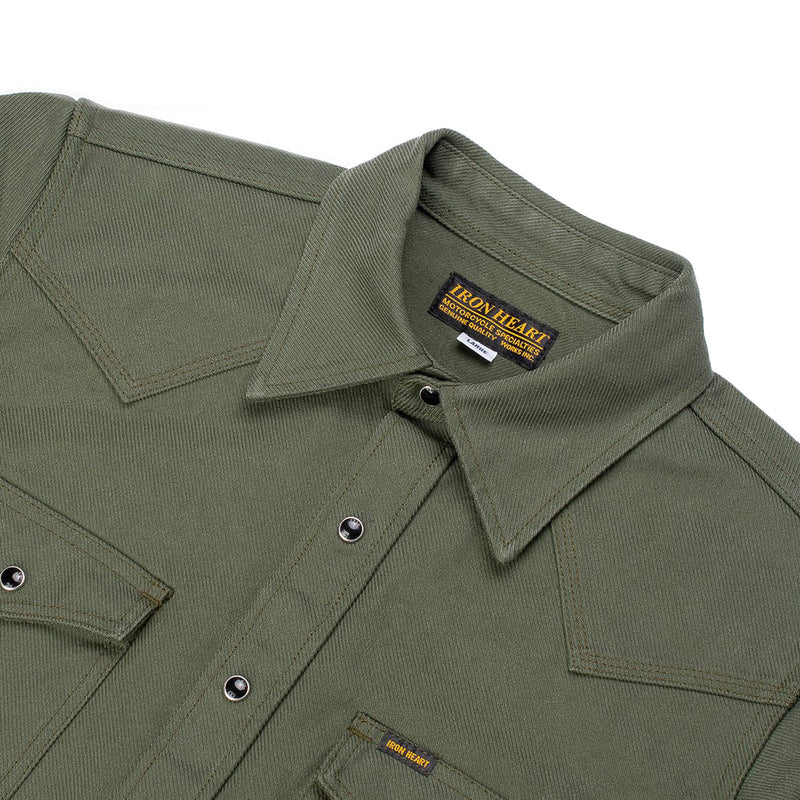 Iron Heart 13oz Military Serge Western Shirt Olive Drab Green IHSH-235-OLV Collar Detail