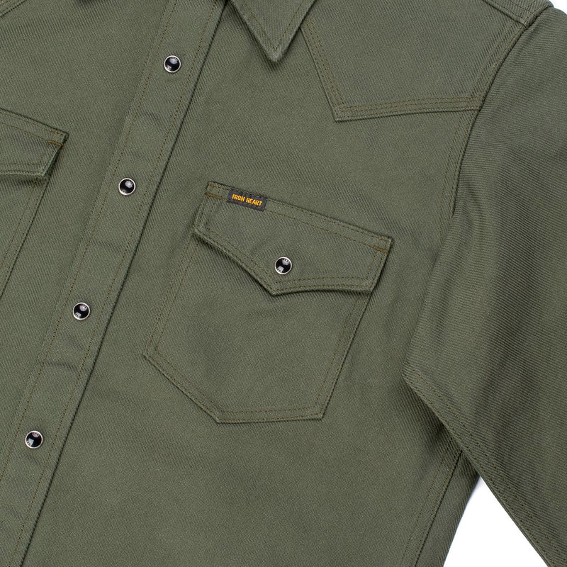 Iron Heart 13oz Military Serge Western Shirt Olive Drab Green IHSH-235-OLV Pocket Detail
