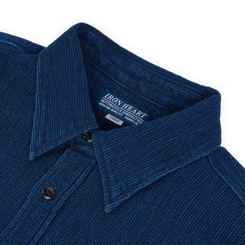 Iron Heart Waffle Work Shirt Indigo IHSH-96-IND Collar