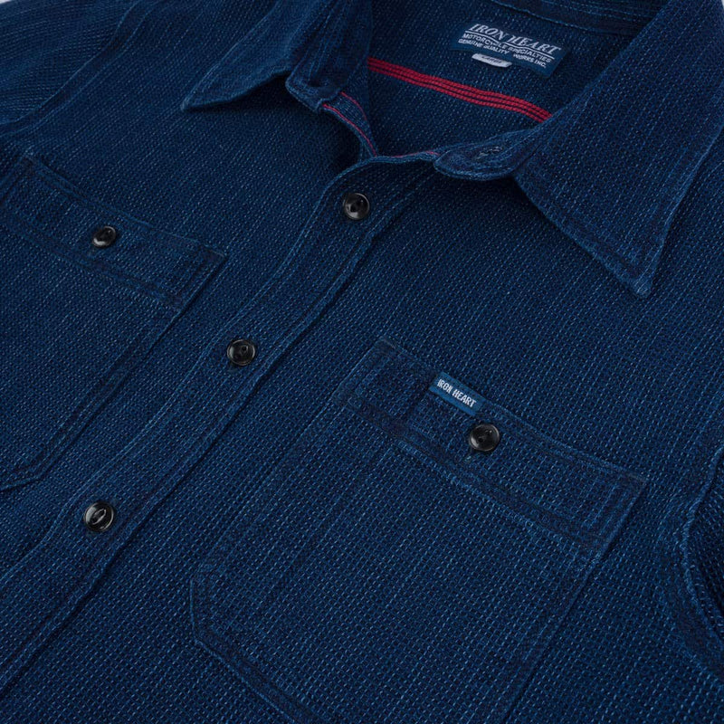 Iron Heart Waffle Work Shirt Indigo IHSH-96-IND Pocket Detail