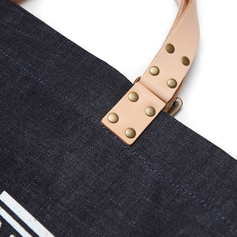 Momotaro Leather Handle Denim Tote Handle Detail