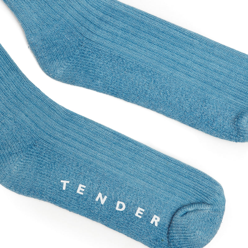 Tender Co. Cotton Yarn Rib Socks Prussian Blue Detail
